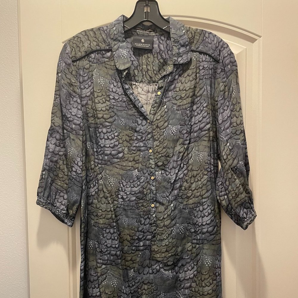 Maison Scotch feather printed 3/4 sleeve mini